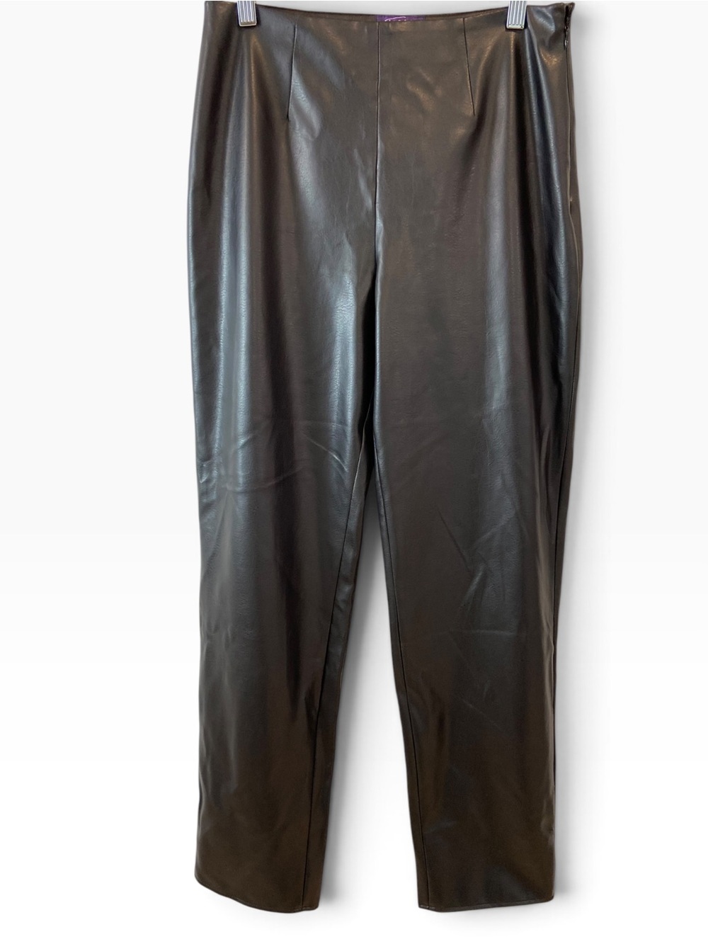 Black Faux Leather Pants High Rise Straight Leg European Chic Tabac Paris Size